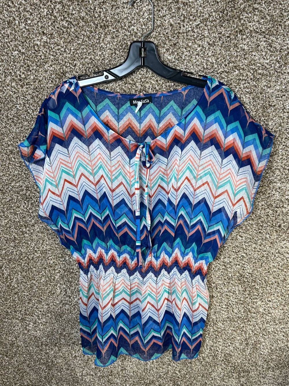 Navy Chevron Tie-Front Tunic